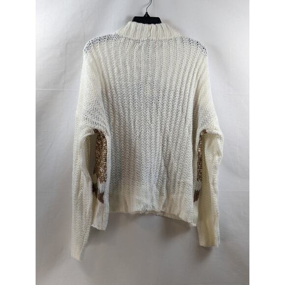 Knox Rose Fair Isle Sweater Mock Turtleneck Ivory L Knit Drop Shoulders Pullover - Picture 9 of 9